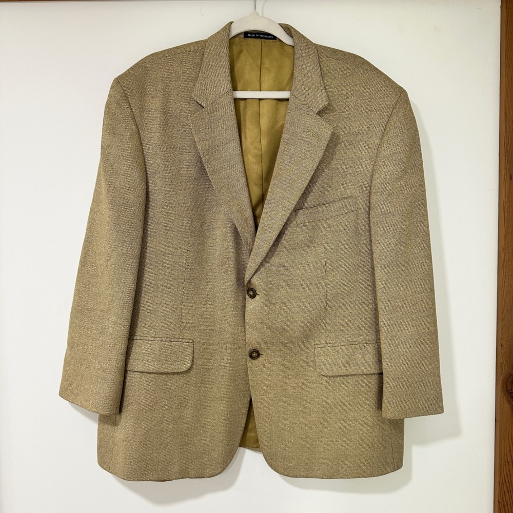 Lands End Silk Wool Blazer Mens 44S Tan Brown Hopsack Sport Coat 2 Button Jacket